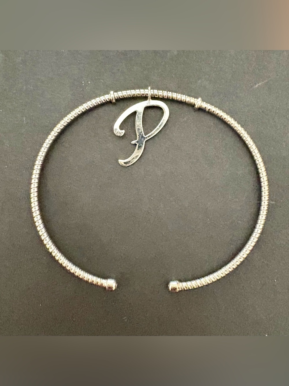 Silver Initial 'P' Open Bangle Bracelet - Women's Jewelry